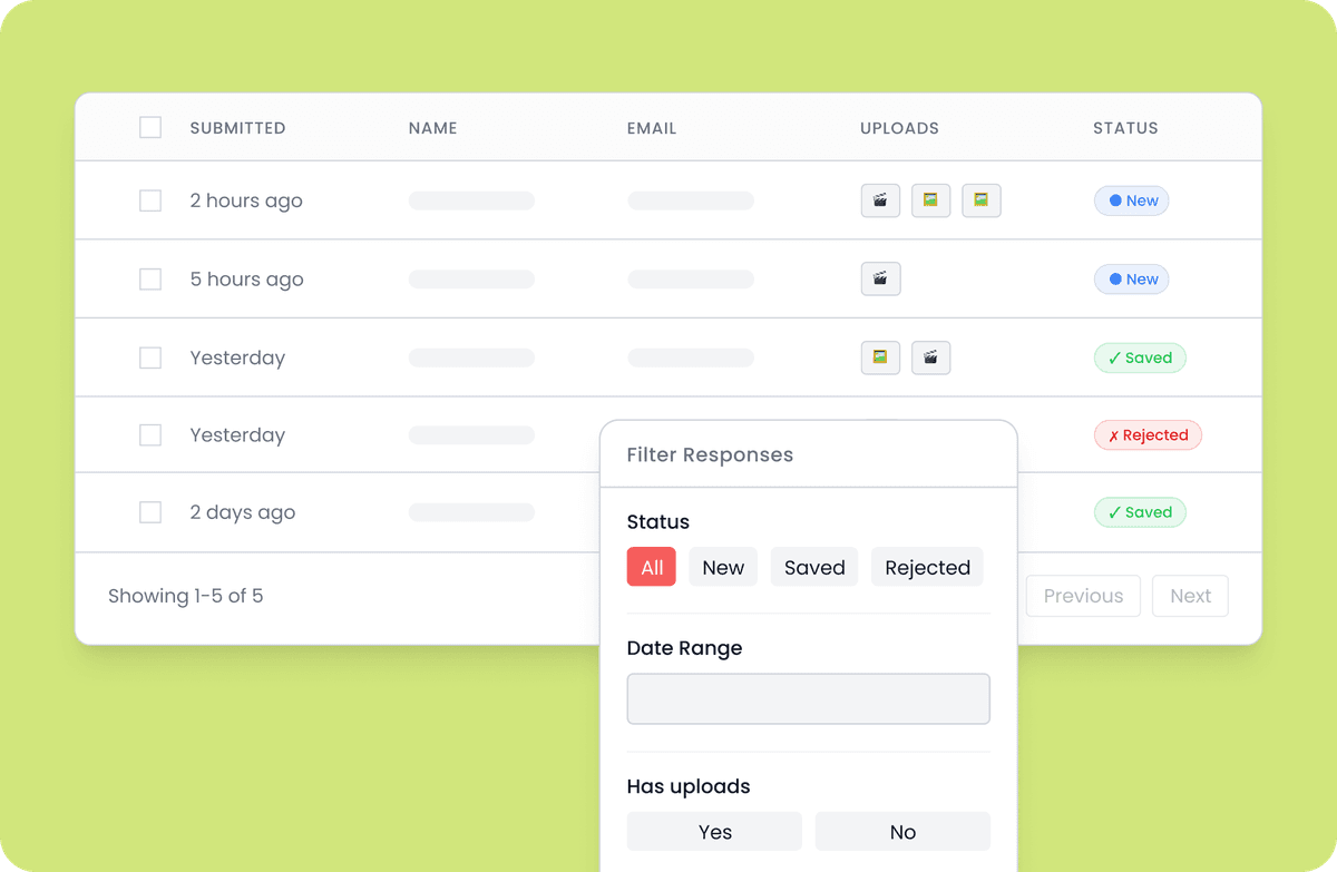 Asset library with organized student content submissions
