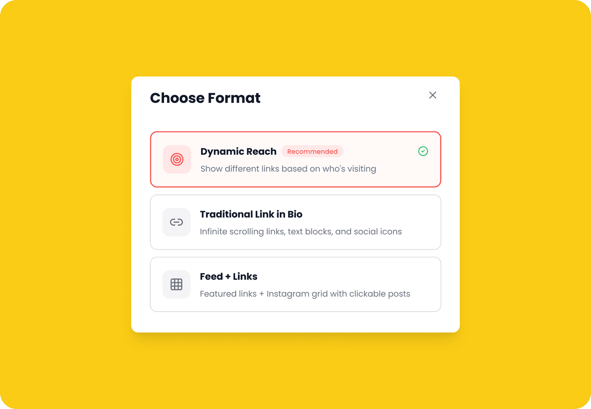 Dynamic Reach bio link with personalized content
